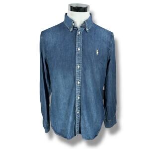 Polo Ralph Lauren Denim Shirt Mens XL Blue Cotton Long Sleeve Button Down Custom